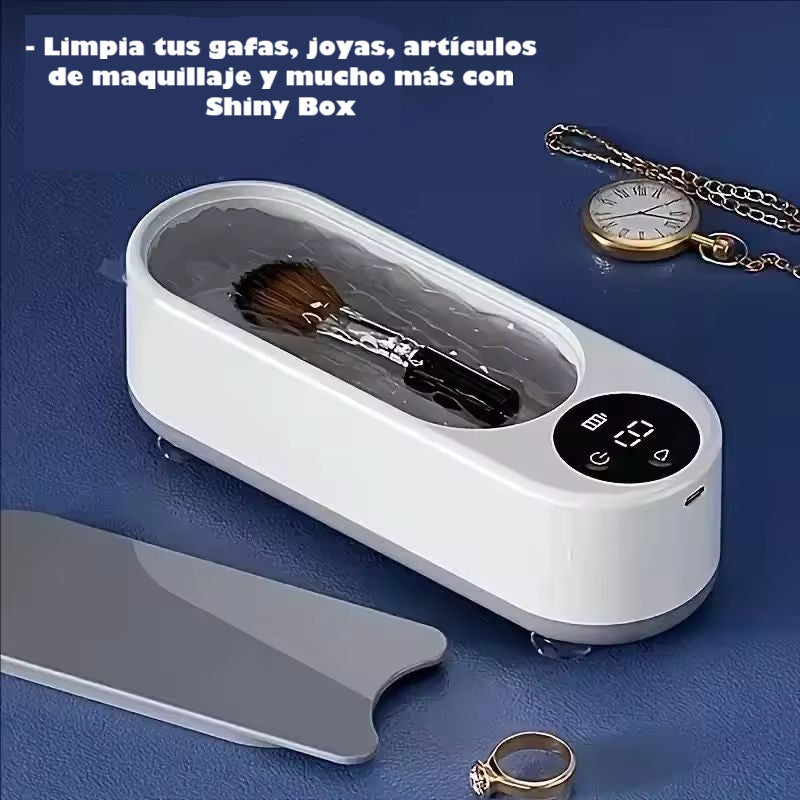 Shiny Box - Limpiador ultrasónico portátil para gafas, joyas y relojes. Bateria larga duración.