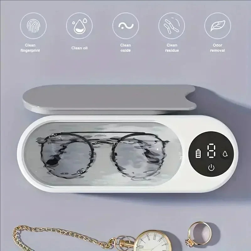 Shiny Box - Limpiador ultrasónico portátil para gafas, joyas y relojes. Bateria larga duración.