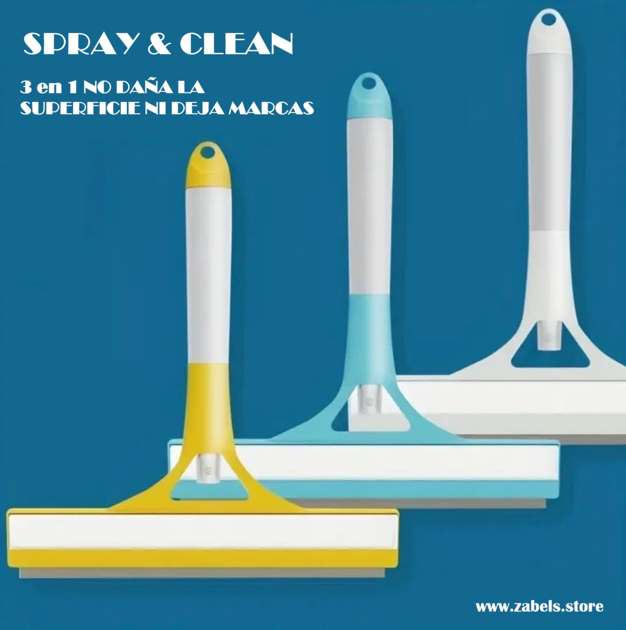 Spray & Clean 3 en 1. Rociador, raspador y hoja de goma. Limpiador para ventanas, azulejos y cristales del coche